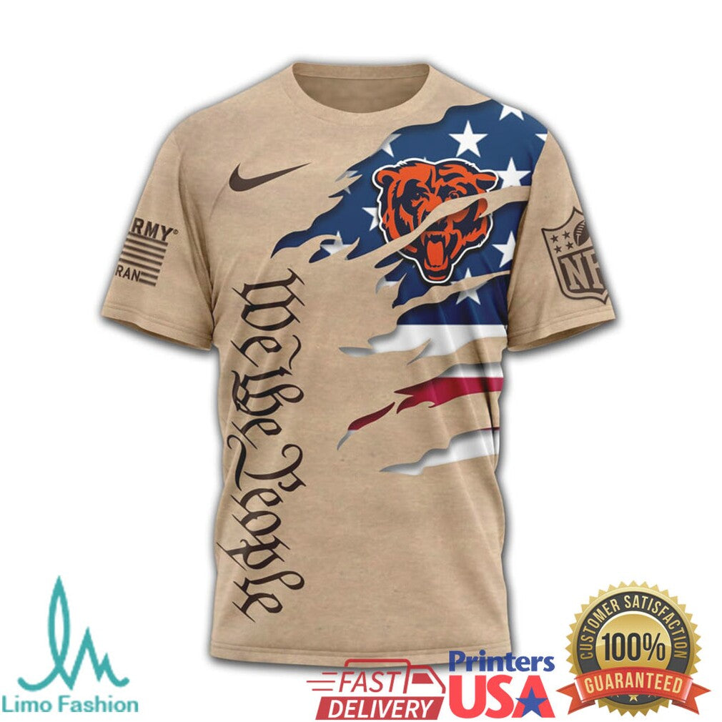 Chicago Bears We The People US Flag Patriotic Tan T Shirt - Limotees LLC
