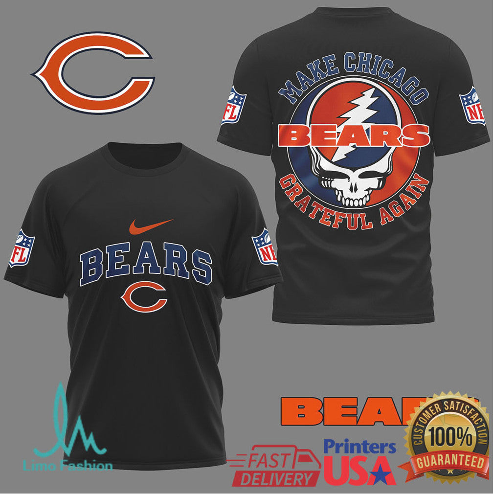 Chicago Bears X Grateful Dead Steal Your Face “Make Chicago Grateful Again” Tshirt - Limotees LLC