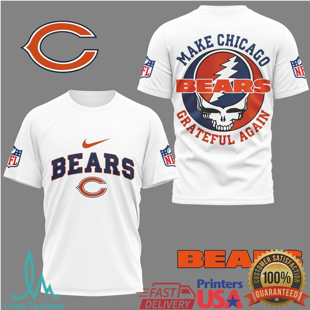 Chicago Bears X Grateful Dead Steal Your Face “Make Chicago Grateful Again” Tshirt - Limotees LLC
