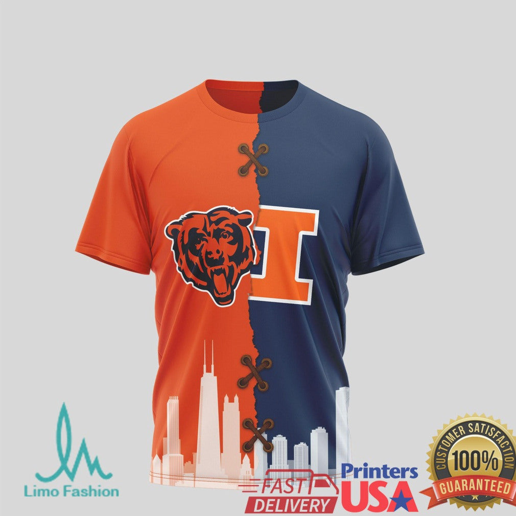 Chicago Bears vs Illinois Fighting Illini Split Dual Fan T Shirt Saturdays vs Sundays - Limotees LLC