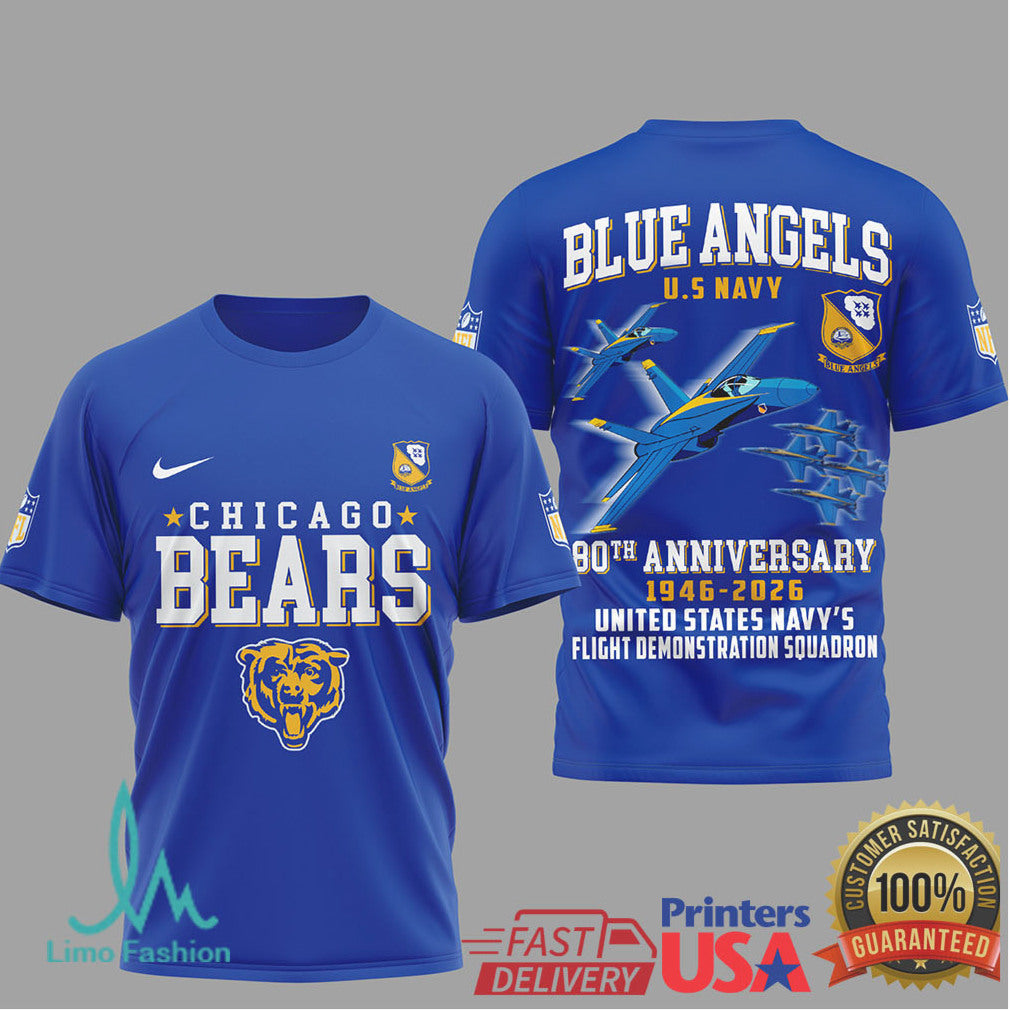 Chicago Bears x Blue Angels 80th Anniversary Navy Flight T Shirt - Limotees LLC