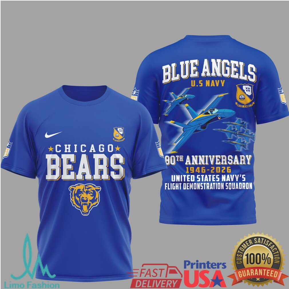 Chicago Bears x Blue Angels 80th Anniversary U.S. Navy Blue T Shirt - Limotees LLC