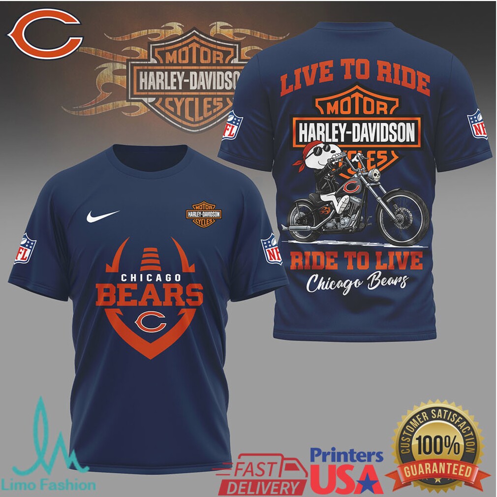 Chicago Bears x Harley Davidson Live To Ride Biker T Shirt - Limotees LLC
