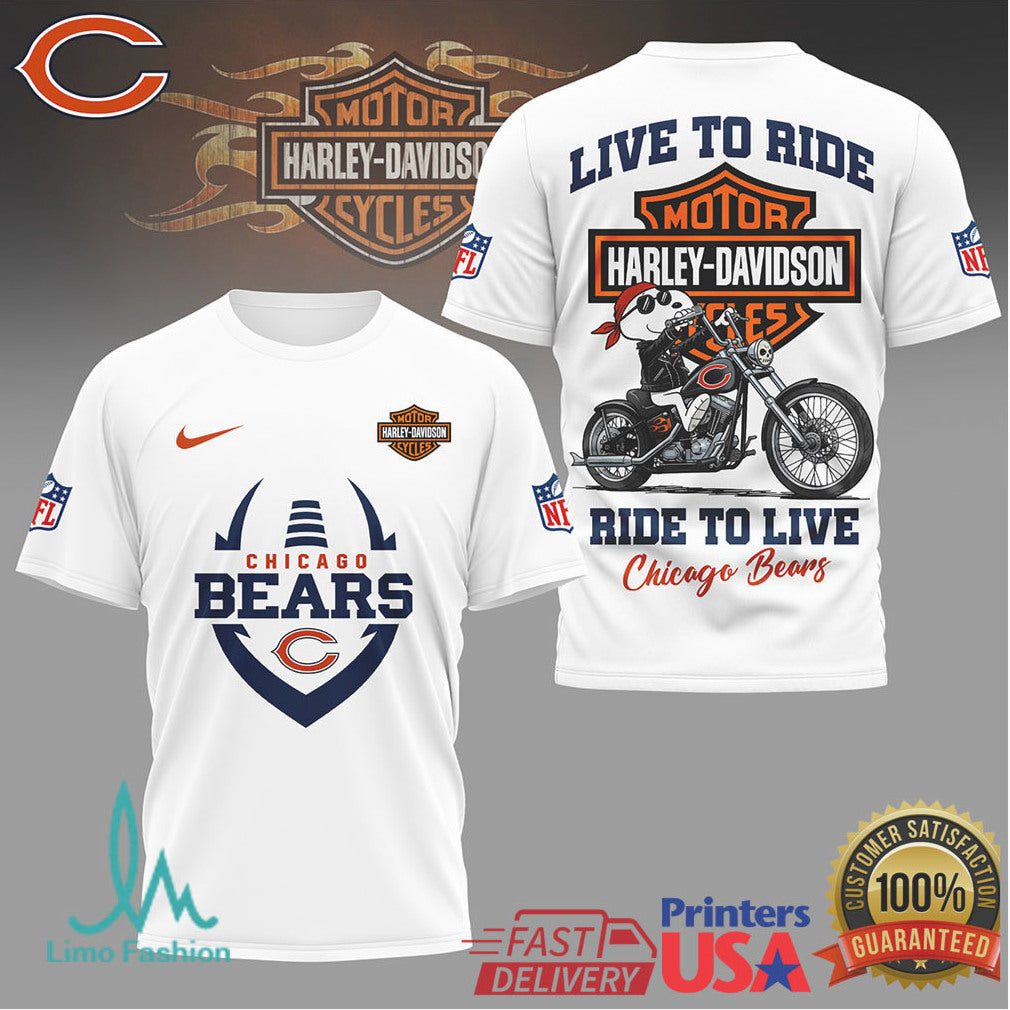 Chicago Bears x Harley Davidson Live To Ride Biker T Shirt - Limotees LLC