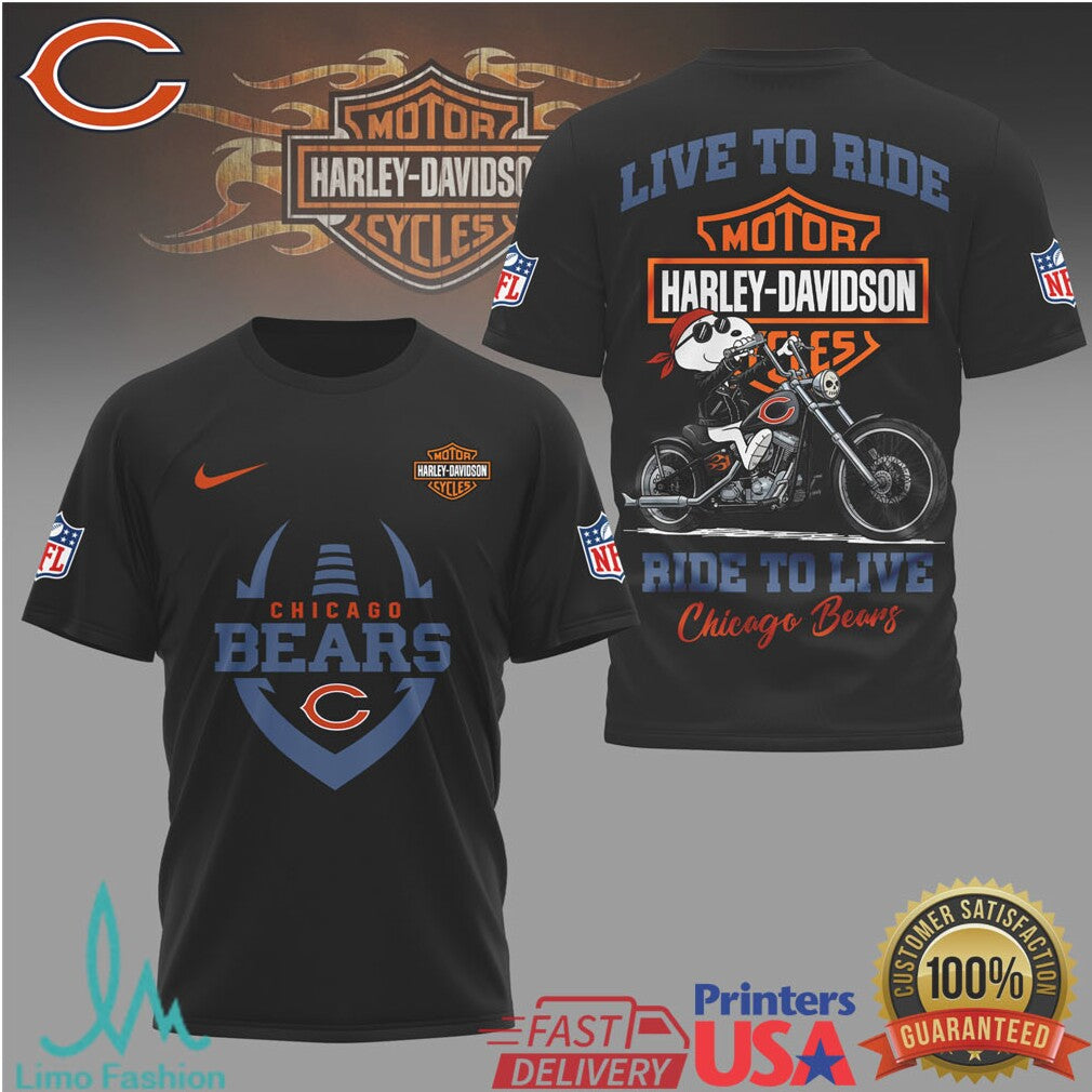 Chicago Bears x Harley Davidson Live To Ride Biker T Shirt - Limotees LLC