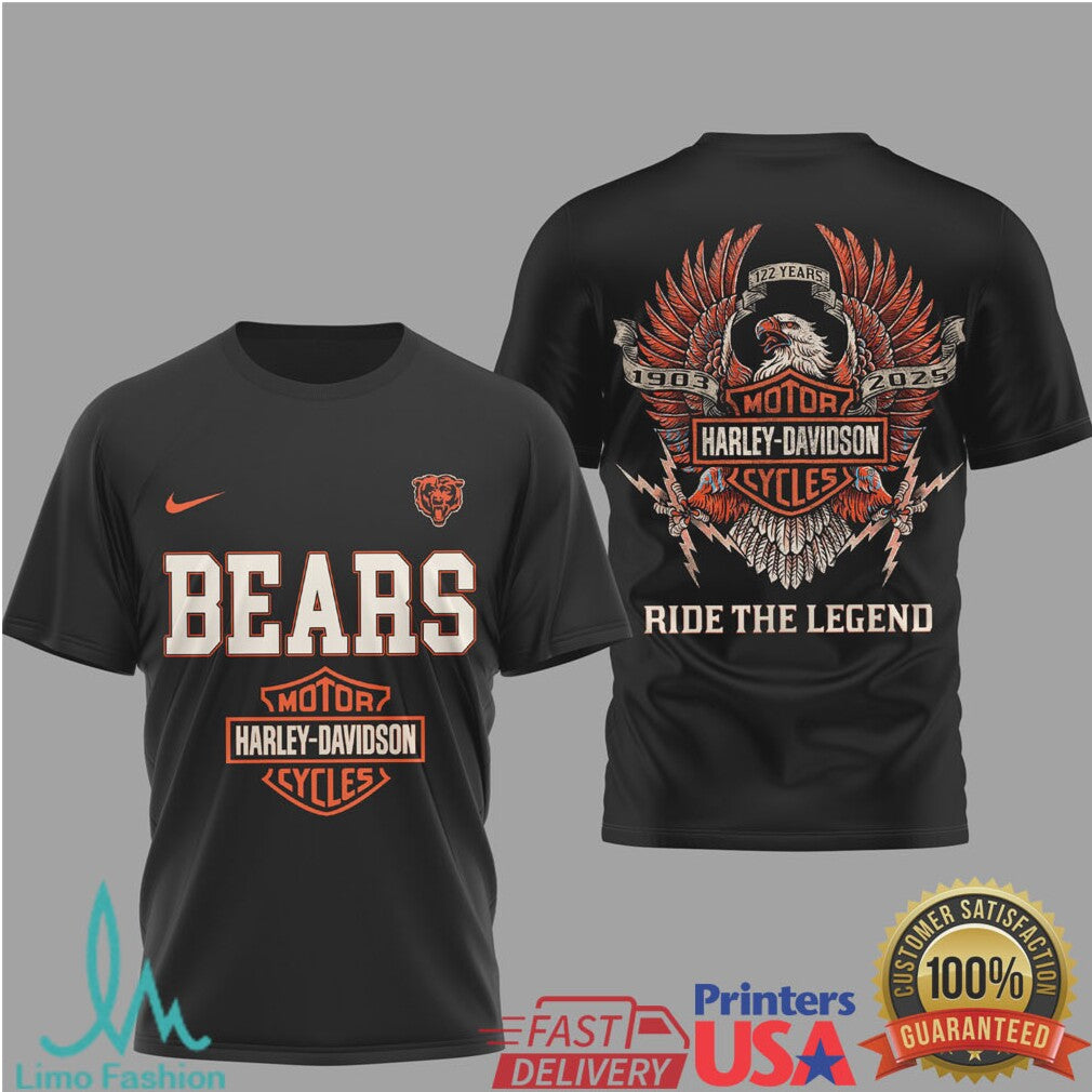 Chicago Bears x Harley Davidson “Ride The Legend” Motor Cycles Fan T Shirt - Limotees LLC