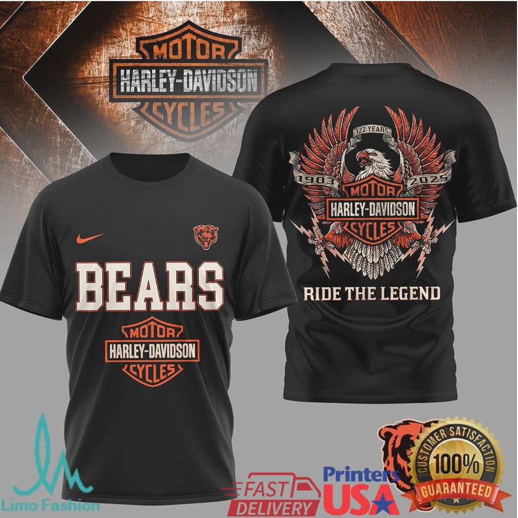 Chicago Bears x Harley Davidson “Ride The Legend” Motor Cycles Fan T Shirt - Limotees LLC