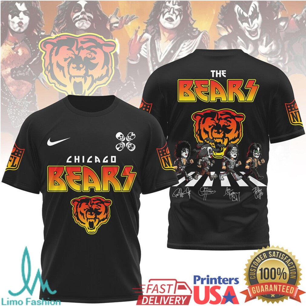 Chicago Bears x KISS Rock Band Mashup Custom Graphic T Shirt