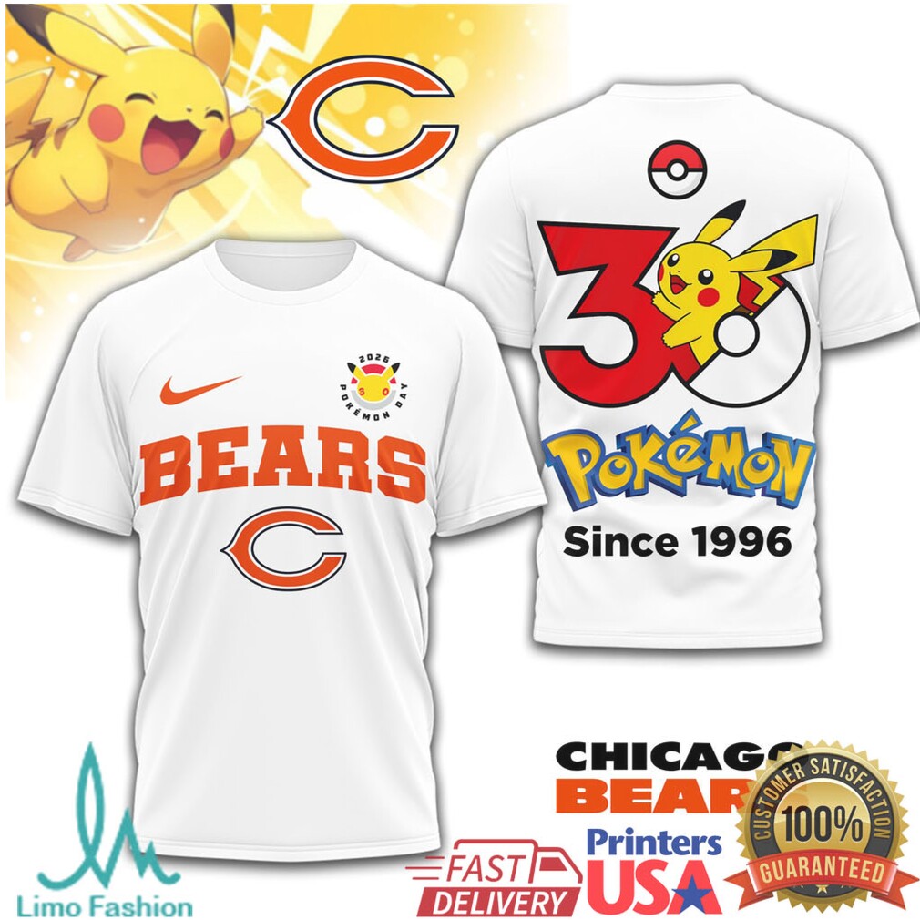 Chicago Bears x Pokémon Pikachu 30th Anniversary T Shirt Since 1996 - Limotees LLC