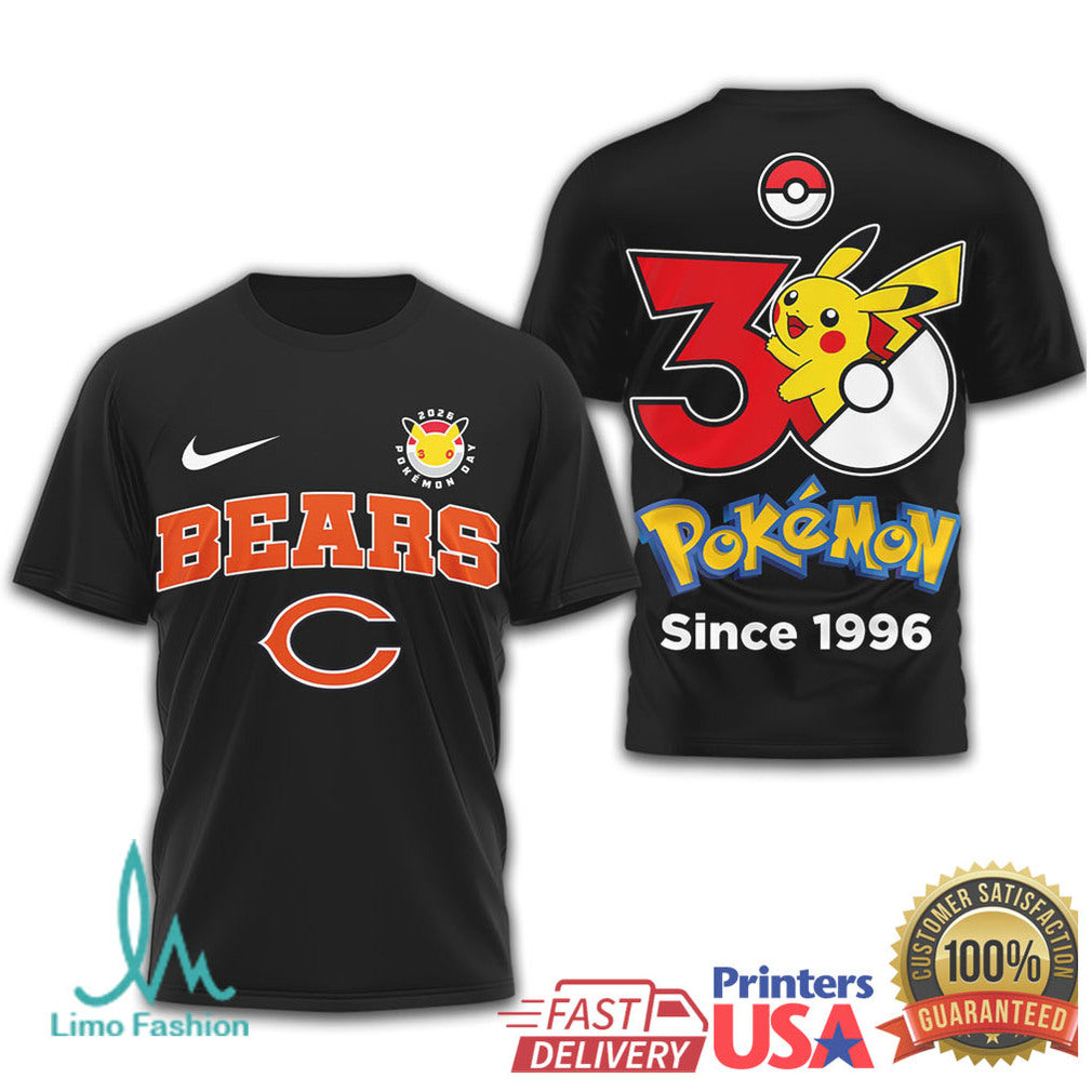 Chicago Bears x Pokémon Pikachu 30th Anniversary T Shirt Since 1996 - Limotees LLC