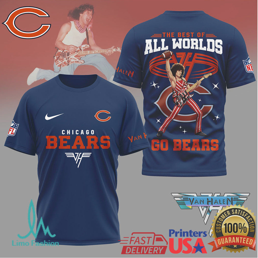 Chicago Bears x Van Halen Eddie Van Halen “Go Bears” Rock T Shirt - Limotees LLC