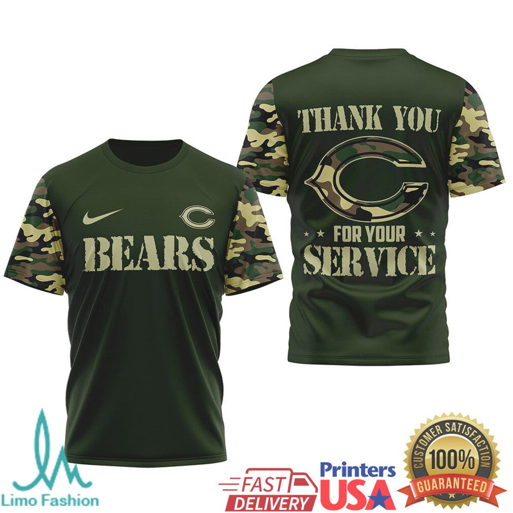 Chicago BearsOfficial NFL Camouflage Thank You For Service 3D Shirt - Limotees LLC