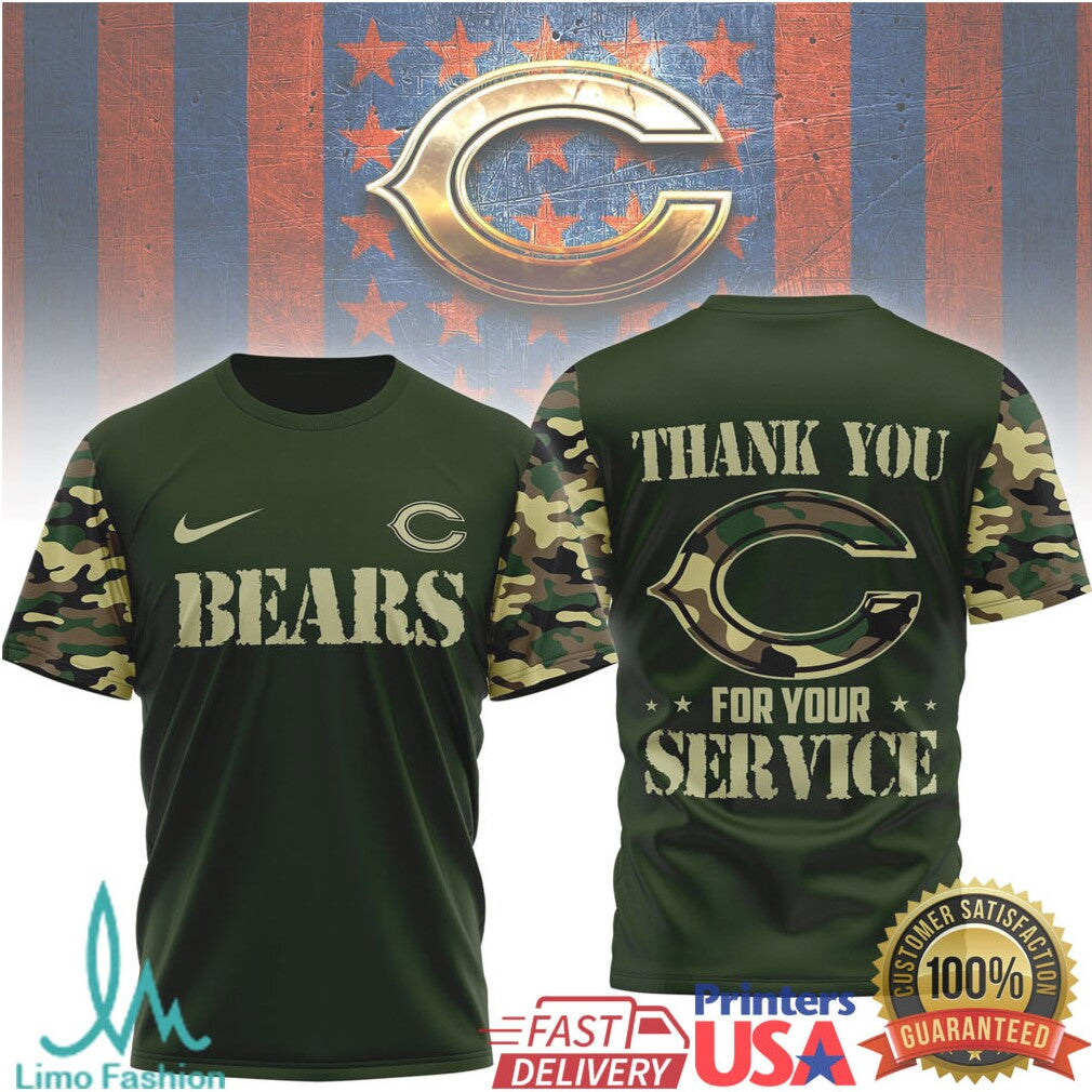 Chicago BearsOfficial NFL Camouflage Thank You For Service 3D Shirt - Limotees LLC