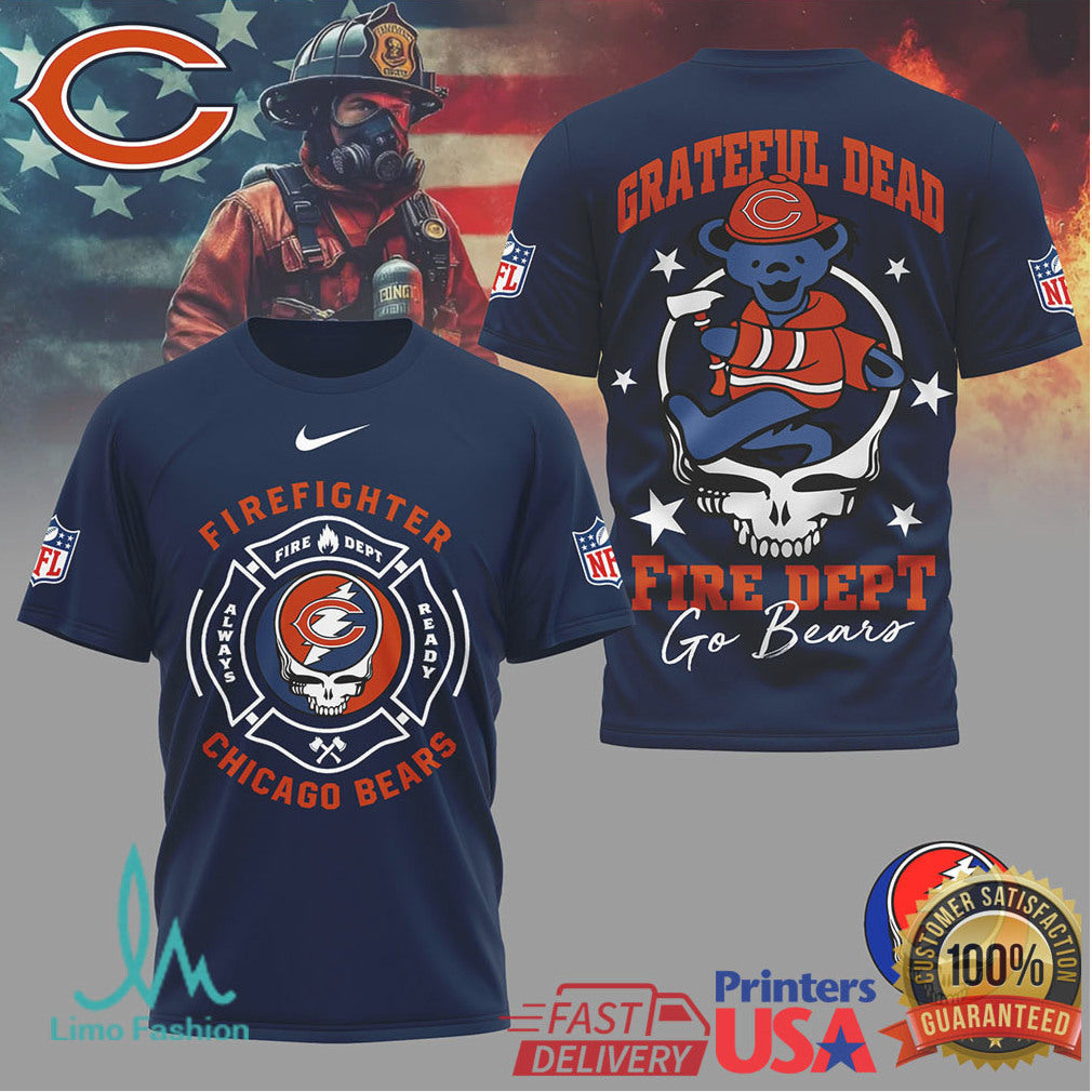 Chicago BearsOfficial NFL Grateful Dead Firefighter 3D Shirt - Limotees LLC