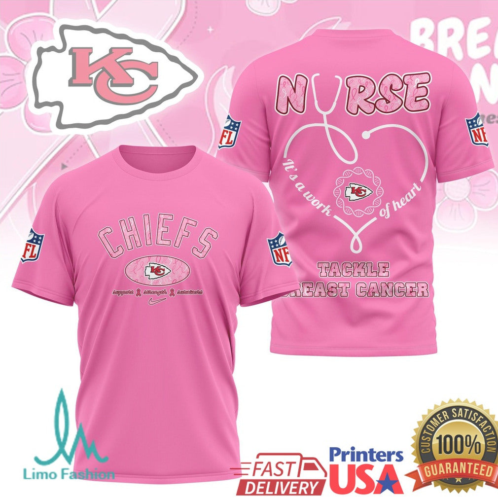 Chiefs Nurse Tackle Breast Cancer T Shirt KC Football Pink Ribbon Awareness T Shirt - Limotees LLC