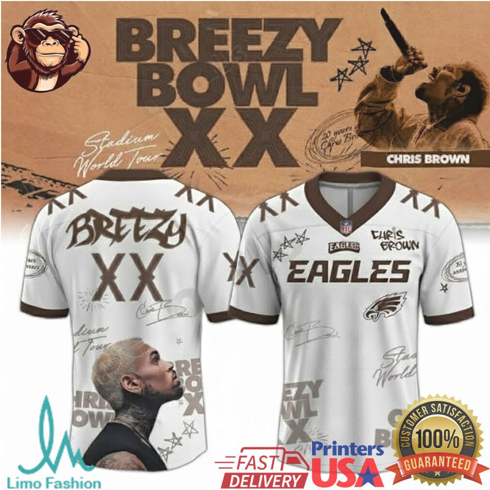 Chris Brown Breezy Bowl XX Stadium World Tour Philadelphia Eagles Jersey T Shirt - Limotees LLC