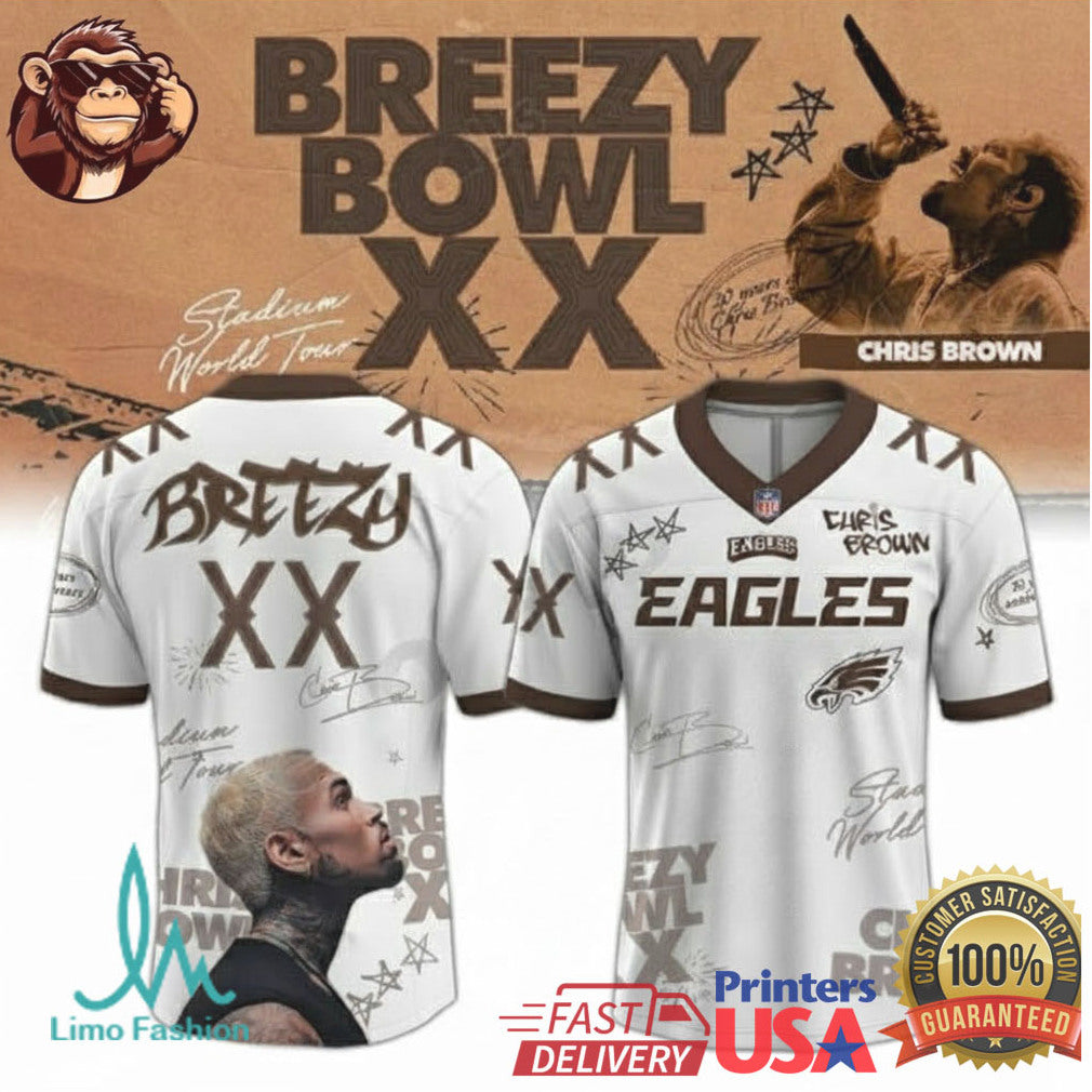 Chris Brown Breezy Bowl XX Stadium World Tour Philadelphia Eagles Jersey T Shirt - Limotees LLC