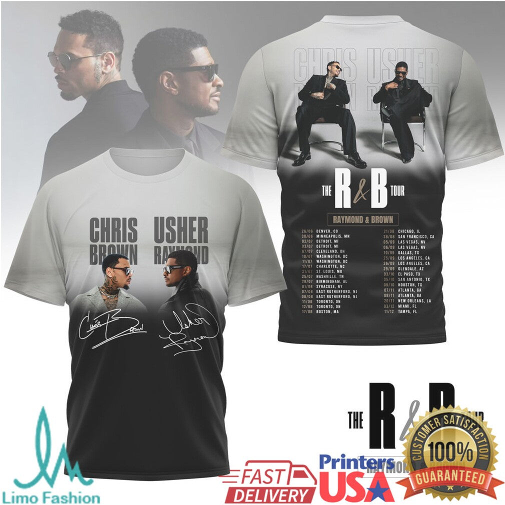 Chris Brown vs Usher The R&B Tour 2024 Two Tone Concert T Shirt - Limotees LLC
