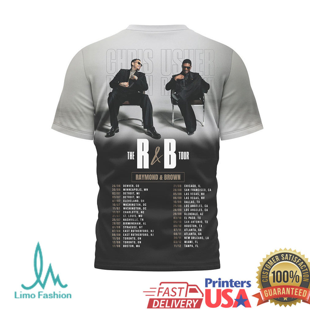 Chris Brown vs Usher The R&B Tour 2024 Two Tone Concert T Shirt - Limotees LLC