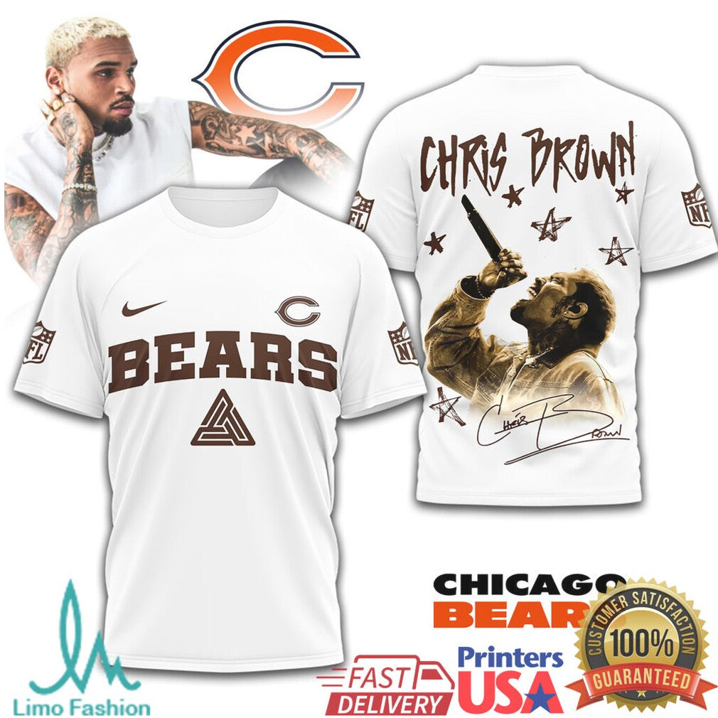 Chris Brown x Chicago Bears Custom Hip Hop Artist NFL Shirt - Limotees LLC