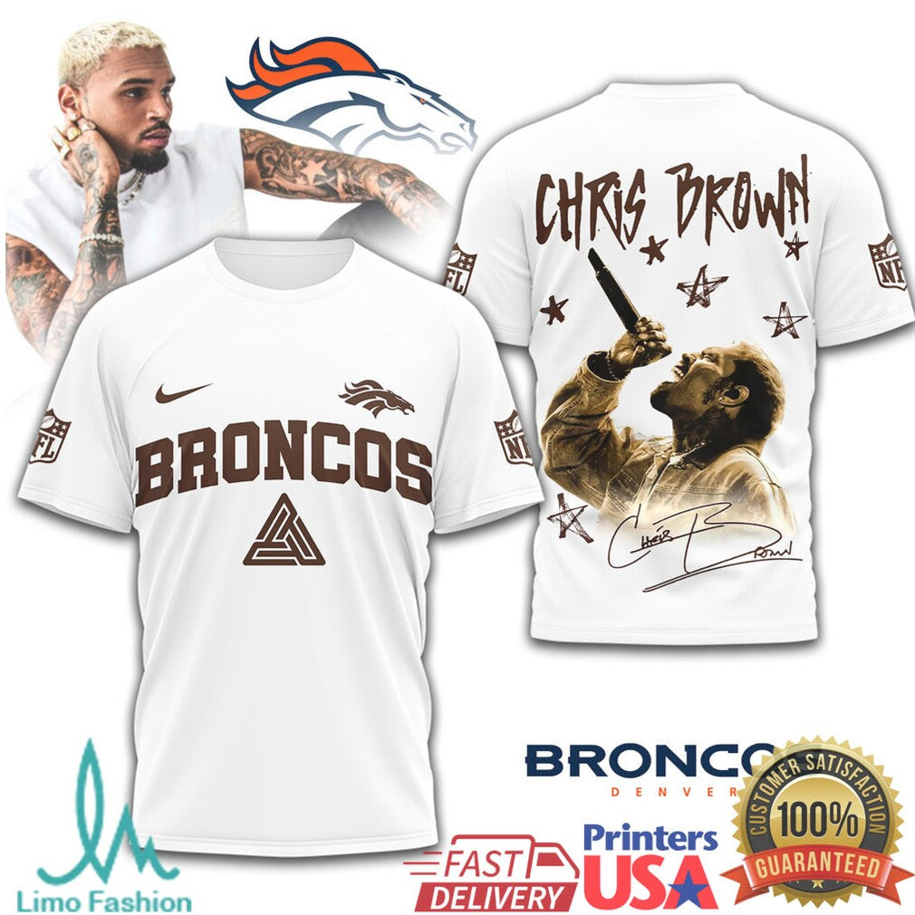 Chris Brown x Denver Broncos NFL Graphic T Shirt Streetwear Style - Limotees LLC