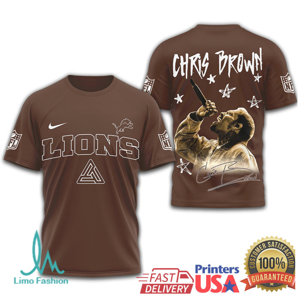 Chris Brown x Detroit Lions NFL Graphic T Shirt Streetwear Style - Limotees LLC