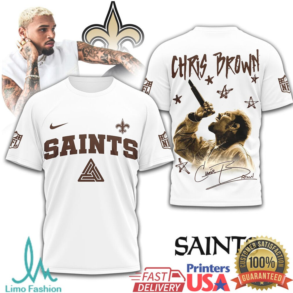 Chris Brown x New Orleans Saints Vintage Hip Hop NFL Shirt - Limotees LLC