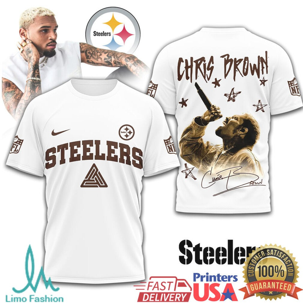 Chris Brown x Pittsburgh Steelers Retro Style NFL T Shirt - Limotees LLC