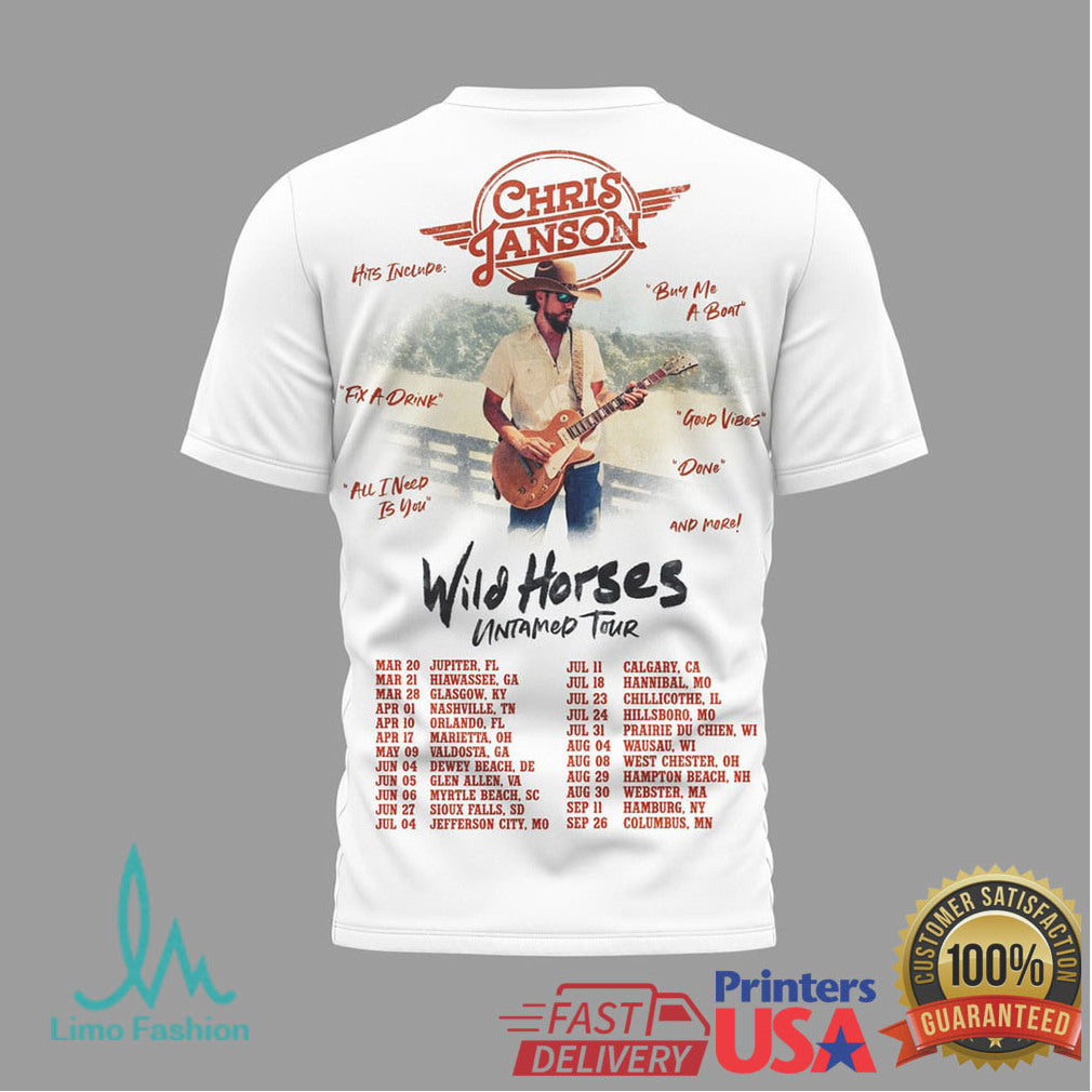 Chris Janson Wild Horses Untamed Tour 2026 Photo Graphic Concert T Shirt - Limotees LLC