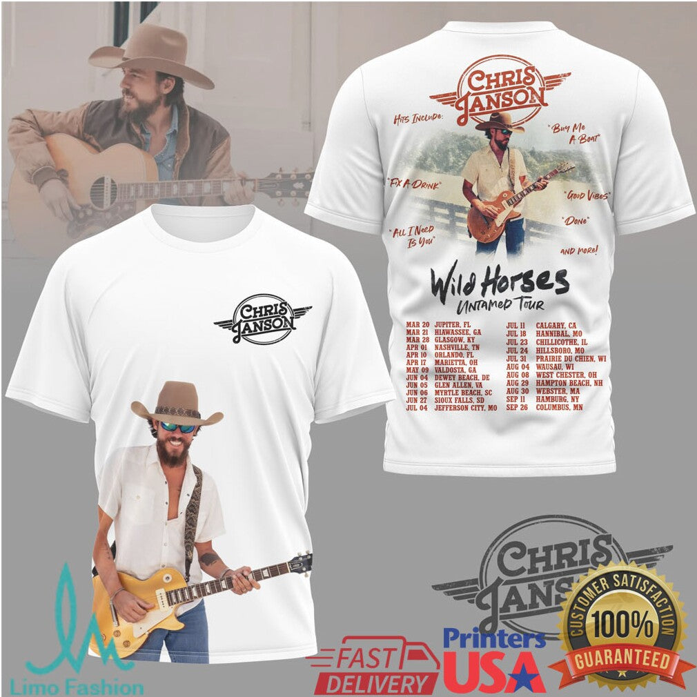 Chris Janson Wild Horses Untamed Tour 2026 Photo Graphic Concert T Shirt - Limotees LLC