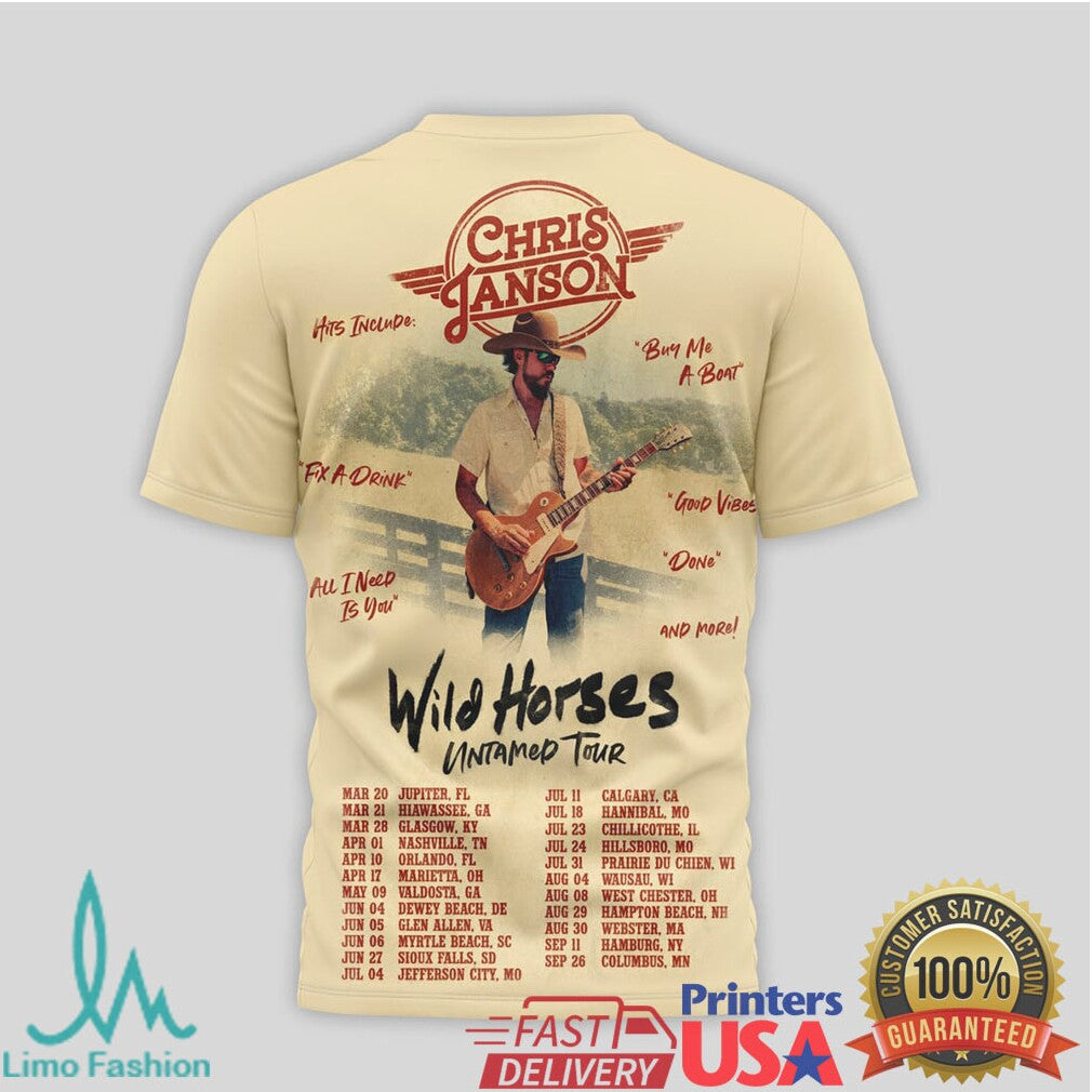 Chris Janson Wild Horses Untamed Tour 2026 Photo Graphic T Shirt - Limotees LLC