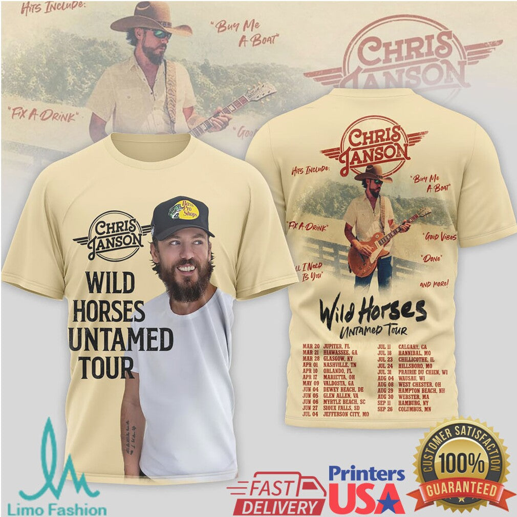 Chris Janson Wild Horses Untamed Tour 2026 Photo Graphic T Shirt - Limotees LLC
