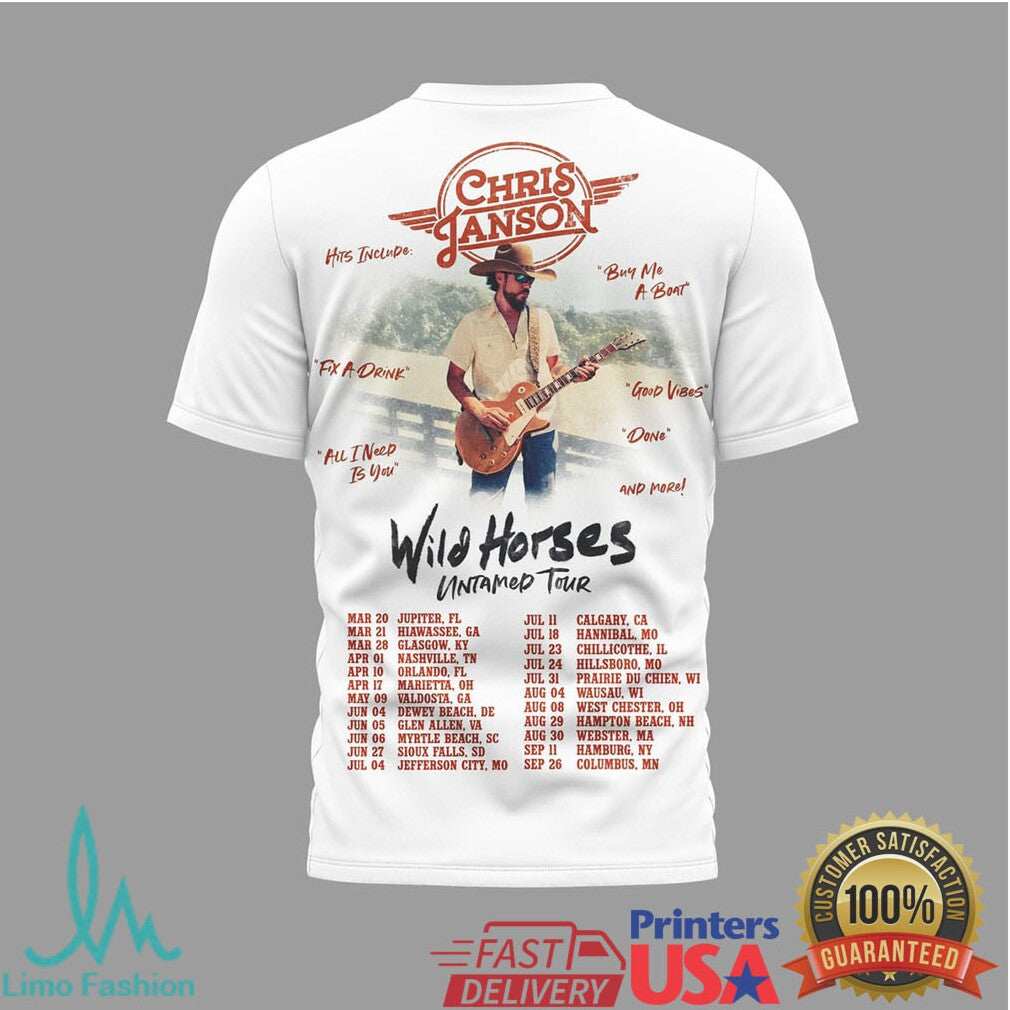 Chris Janson Wild Horses Untamed Tour 2026 T Shirt - Limotees LLC