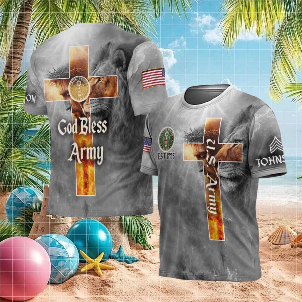 Christian Cross Lion & Jesus God Bless Army Patriotic T Shirt - Limotees LLC