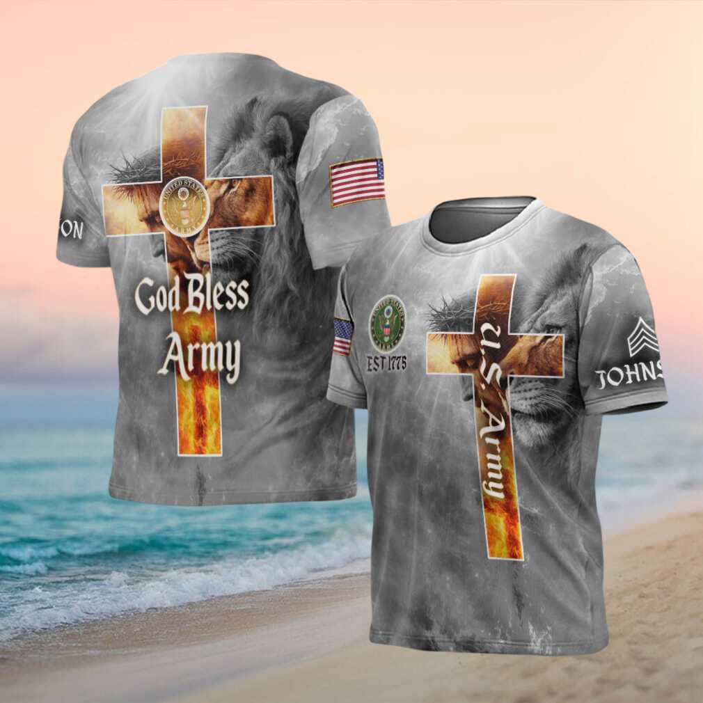 Christian Cross Lion & Jesus God Bless Army Patriotic T Shirt - Limotees LLC