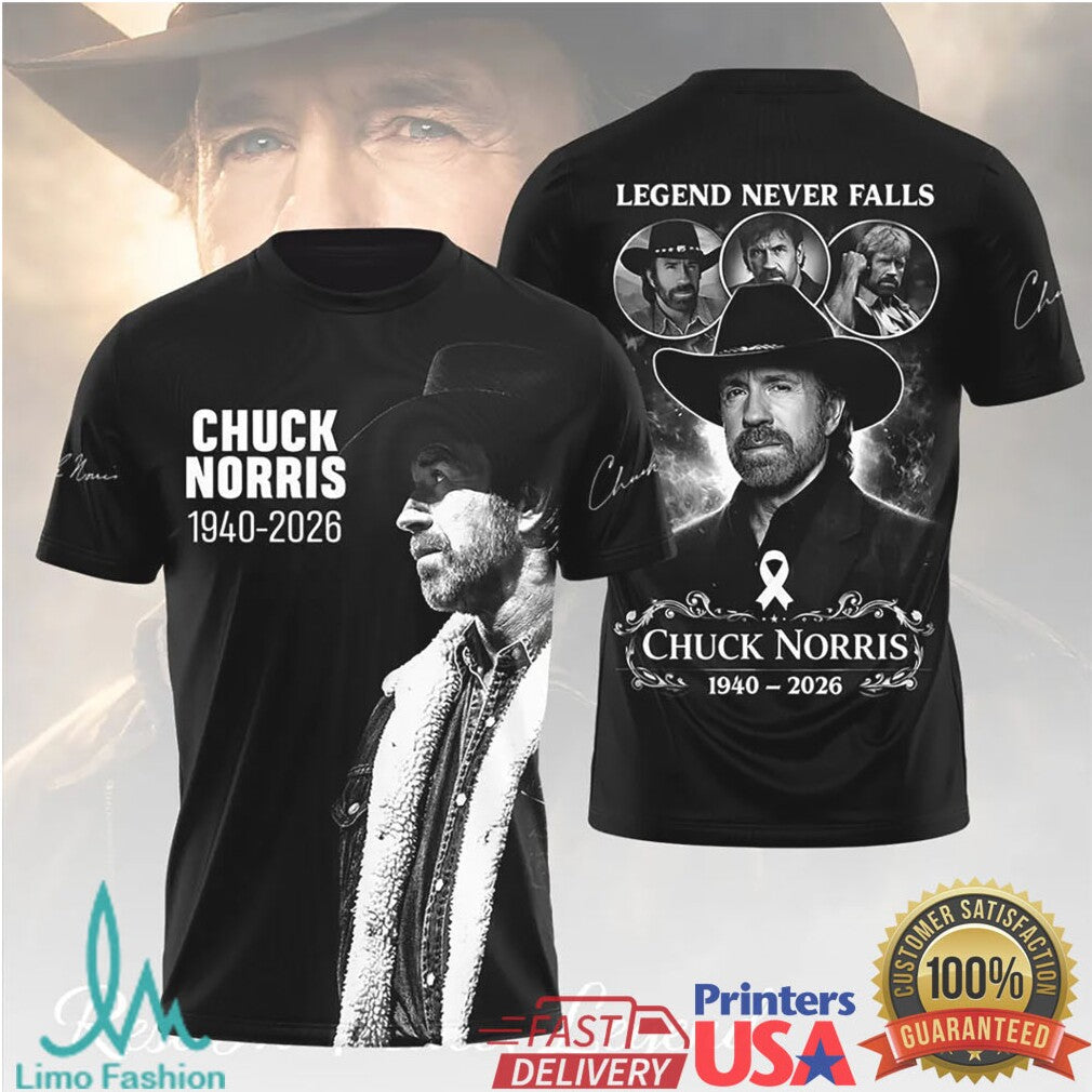 Chuck Norris 1940 2026 Legend Never Falls Memorial Tribute Portrait Men Women Fans T Shirt - Limotees LLC