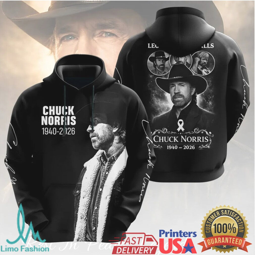 Chuck Norris 1940 2026 Legend Never Falls Memorial Tribute Portrait Men Women Fans T Shirt - Limotees LLC