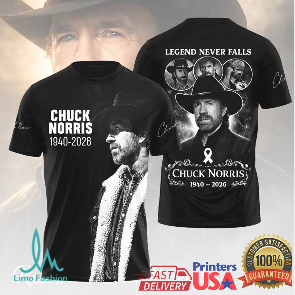 Chuck Norris 1940 2026 Legend Never Falls Memorial Tribute Portrait Men Women Fans T Shirt - Limotees LLC