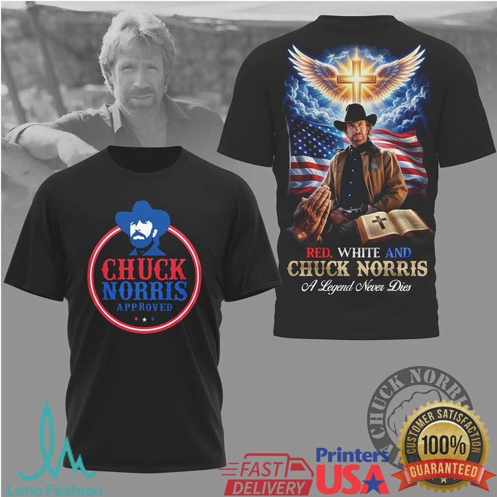 Chuck Norris Approved American Flag Bible Religious Legend Never Dies T Shirt - Limotees LLC