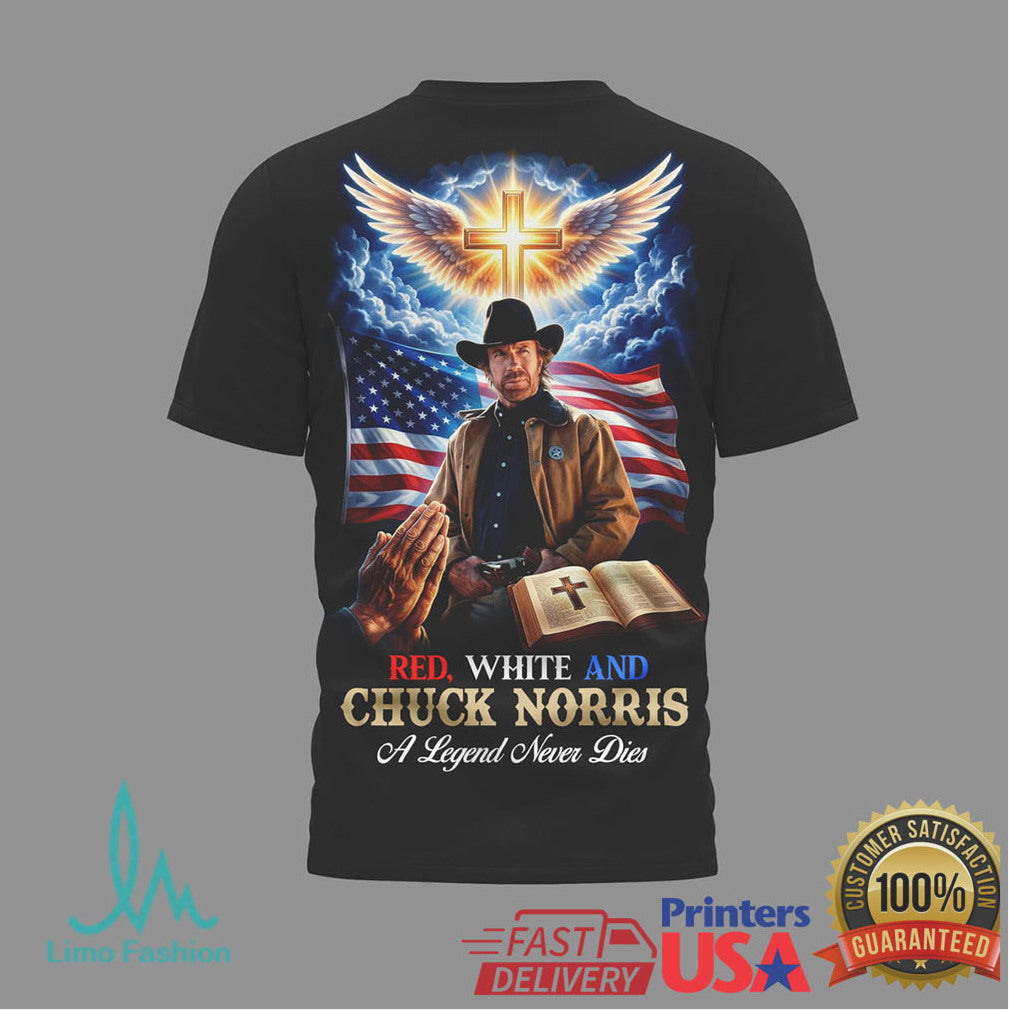 Chuck Norris Approved American Flag Bible Religious Legend Never Dies T Shirt - Limotees LLC
