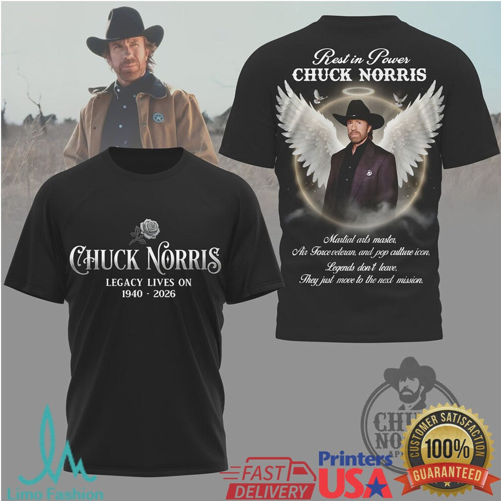 Chuck Norris Legacy Lives On 1940 2026 Memorial Angel Wings Tribute T Shirt