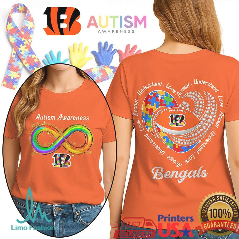 Cincinnati Bengals Autism Awareness T Shirt Football Heart & Neurodiversity Logo - Limotees LLC