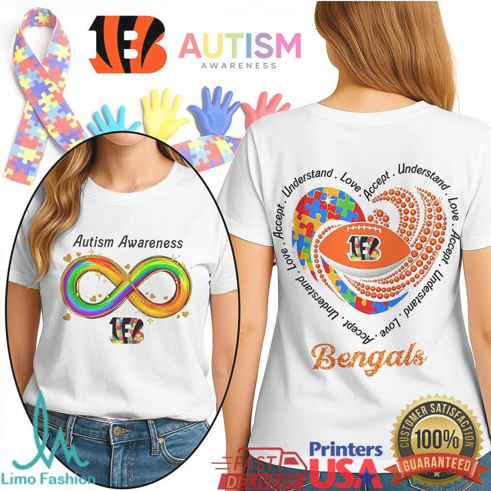 Cincinnati Bengals Autism Awareness T Shirt Football Heart & Neurodiversity Logo - Limotees LLC