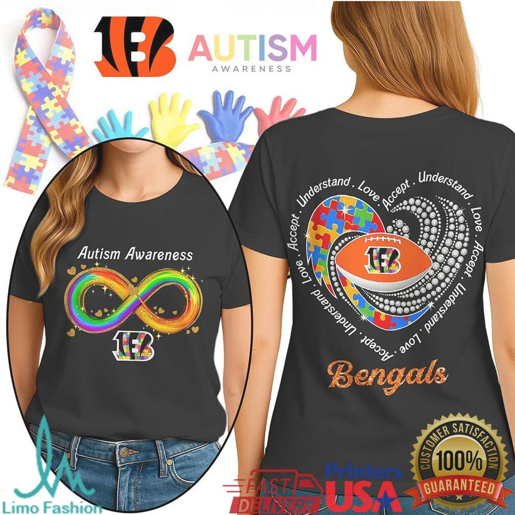 Cincinnati Bengals Autism Awareness T Shirt Football Heart & Neurodiversity Logo - Limotees LLC
