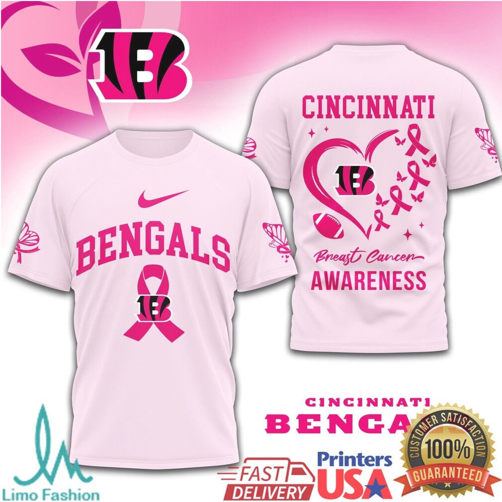 Cincinnati Bengals Breast Cancer Awareness Pink Ribbon Football T Shirt - Limotees LLC