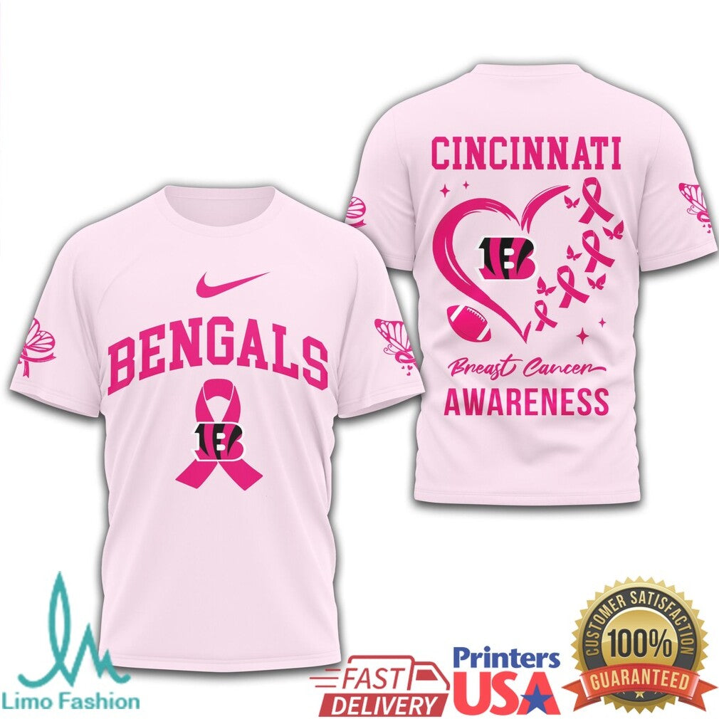 Cincinnati Bengals Breast Cancer Awareness Pink Ribbon Football T Shirt - Limotees LLC