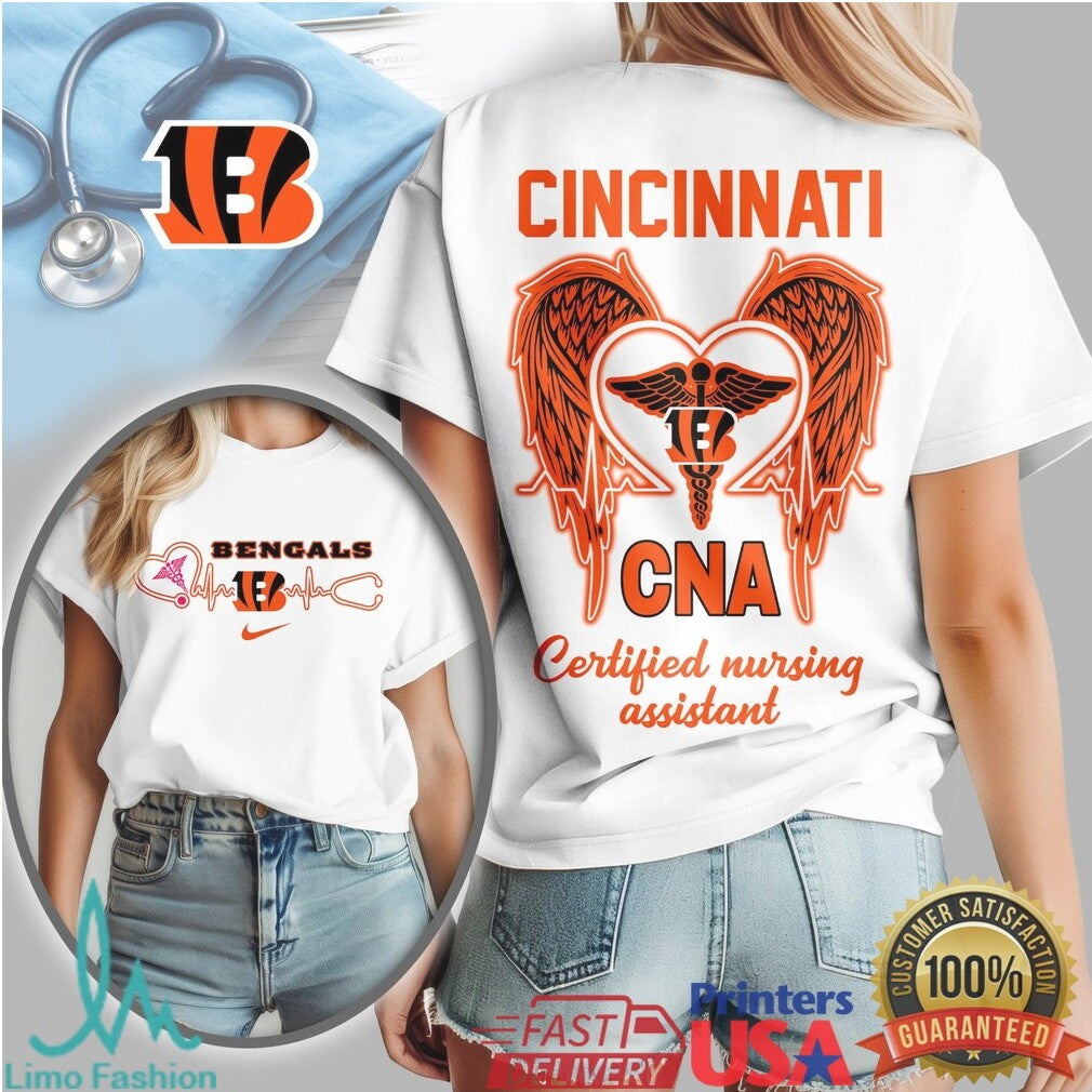 Cincinnati Bengals CNA Certified Nursing Assistant Medical Wings Heart T Shirt - Limotees LLC