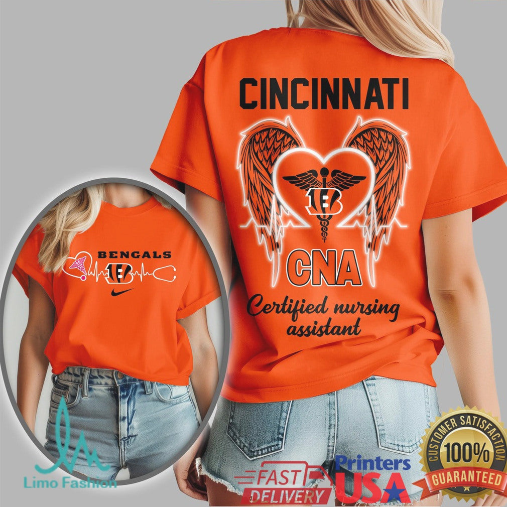 Cincinnati Bengals CNA Certified Nursing Assistant Medical Wings Heart T Shirt - Limotees LLC