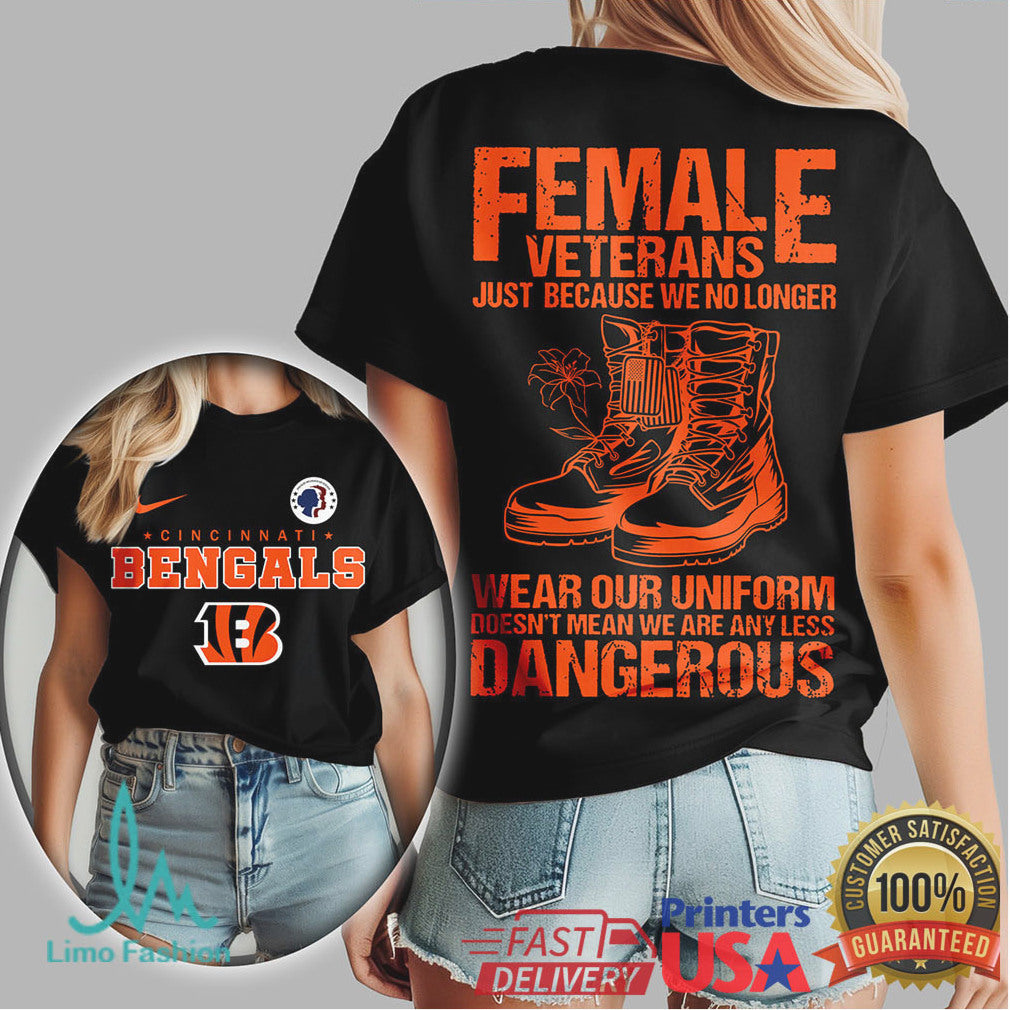 Cincinnati Bengals Female Veterans Patriotic Dangerous Woman Tee - Limotees LLC