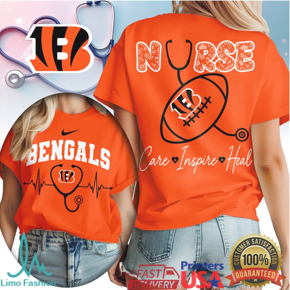 Cincinnati Bengals Football Nurse Care Inspire Heal 2026 Vintage Women Fans White Orange Black T Shirt - Limotees LLC